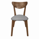 Alfredo dining chair detailed view of curved backrest and padded grey seat