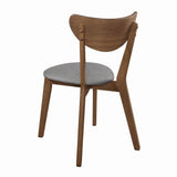 Front angle of Alfredo dining chair with grey seat and walnut finish
