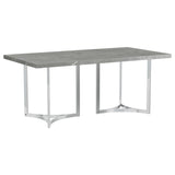 Under-table view showcasing plastic glides on Sterling dining table