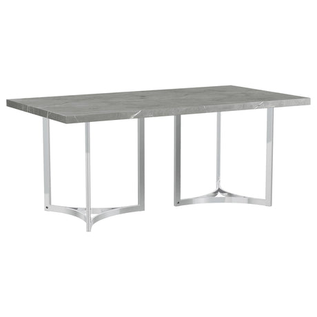 Under-table view showcasing plastic glides on Sterling dining table
