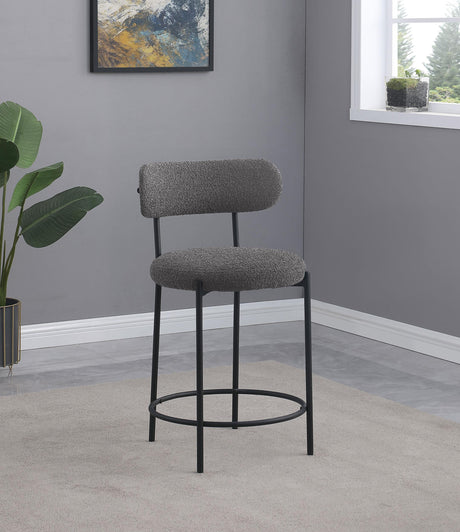 Side angle of Viola grey boucle upholstered counter chair