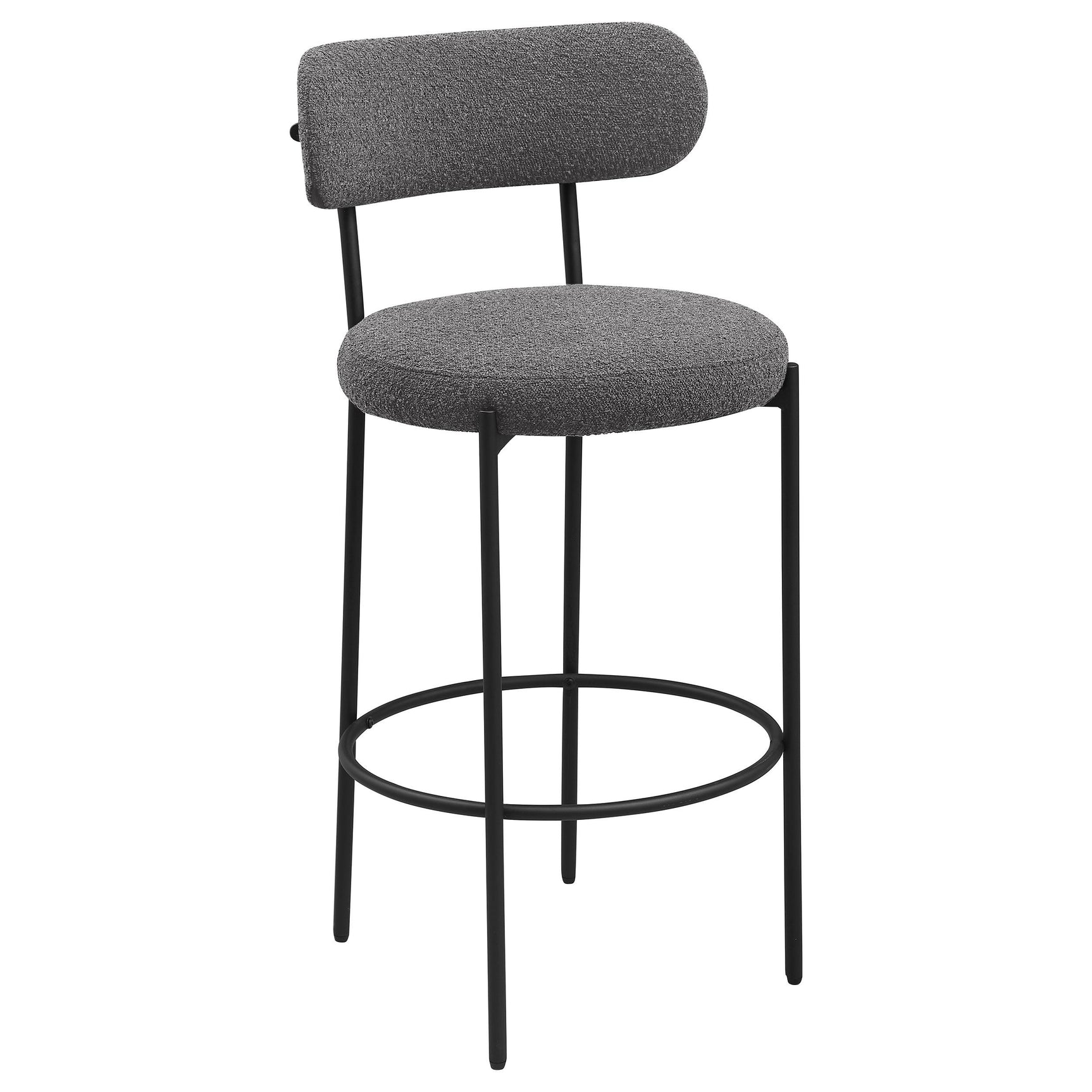 Side profile of Viola grey boucle upholstered bar stool