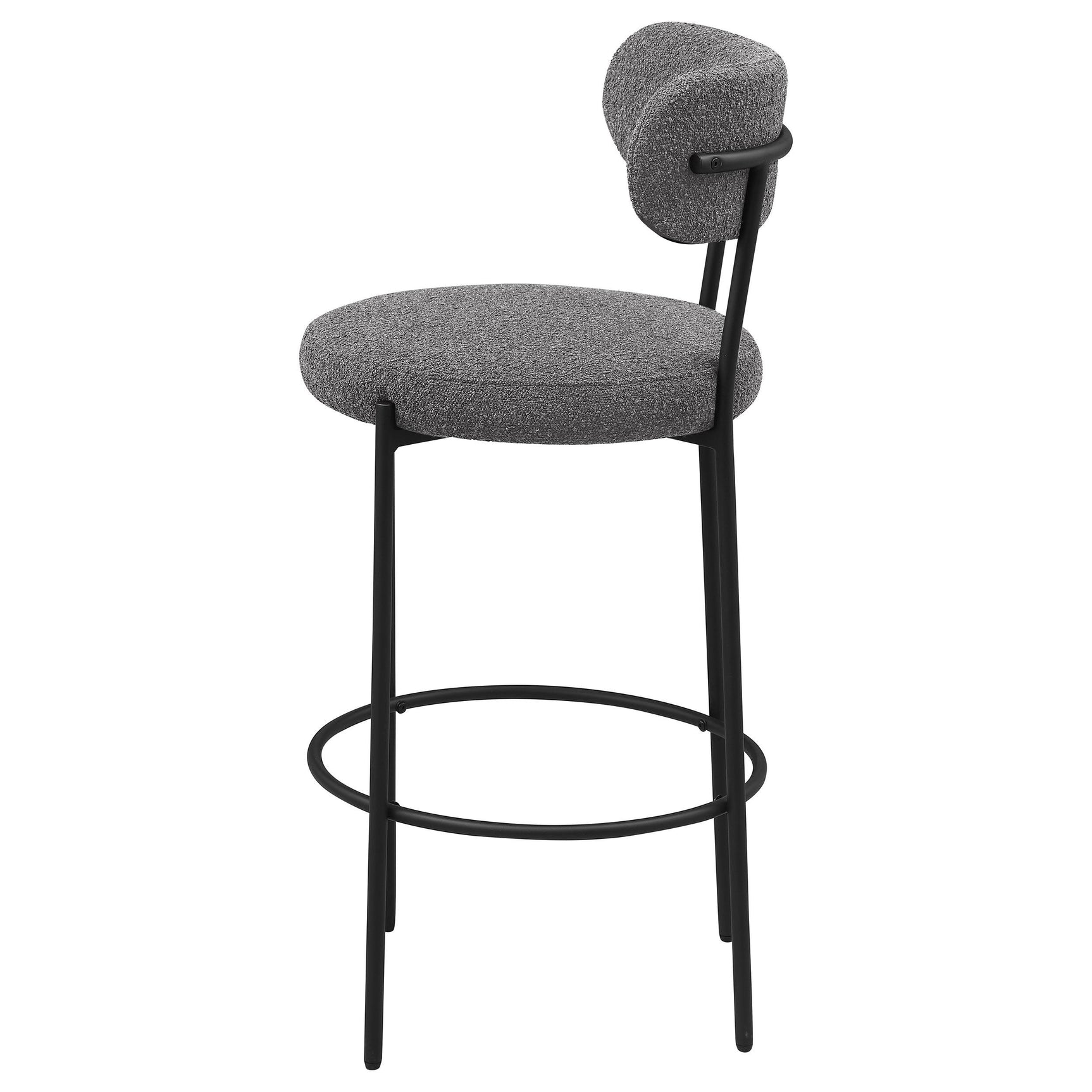Viola grey boucle upholstered bar stool angled view