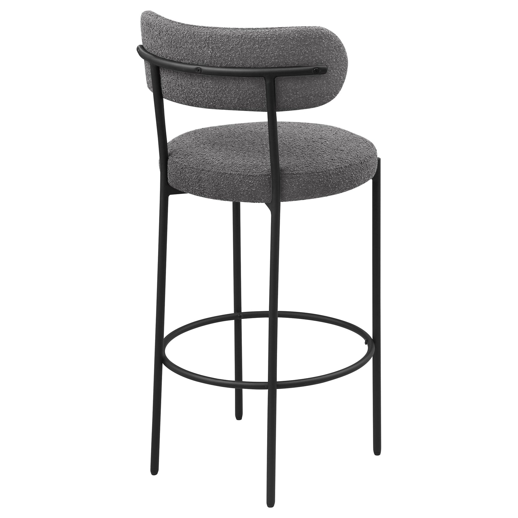 Viola grey boucle upholstered bar stool angled view