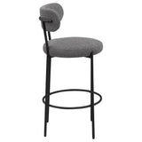 Viola grey boucle upholstered bar stool angled view