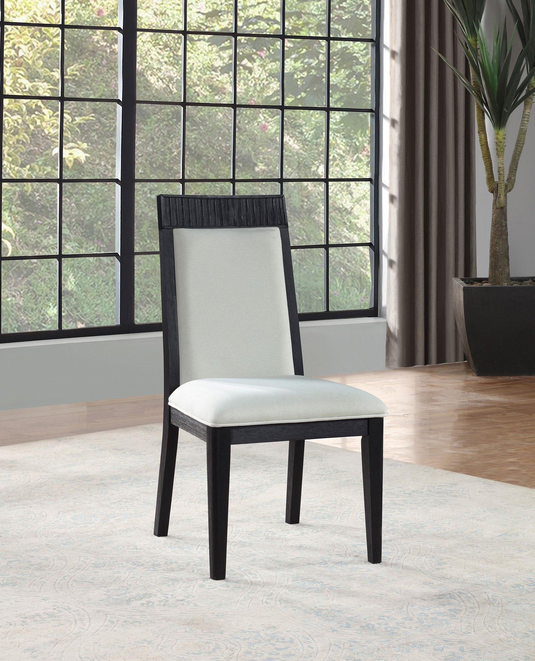Brookmead dining side chair showing vertical grooving on top rail