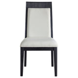 Close-up of ivory upholstered seat and backrest