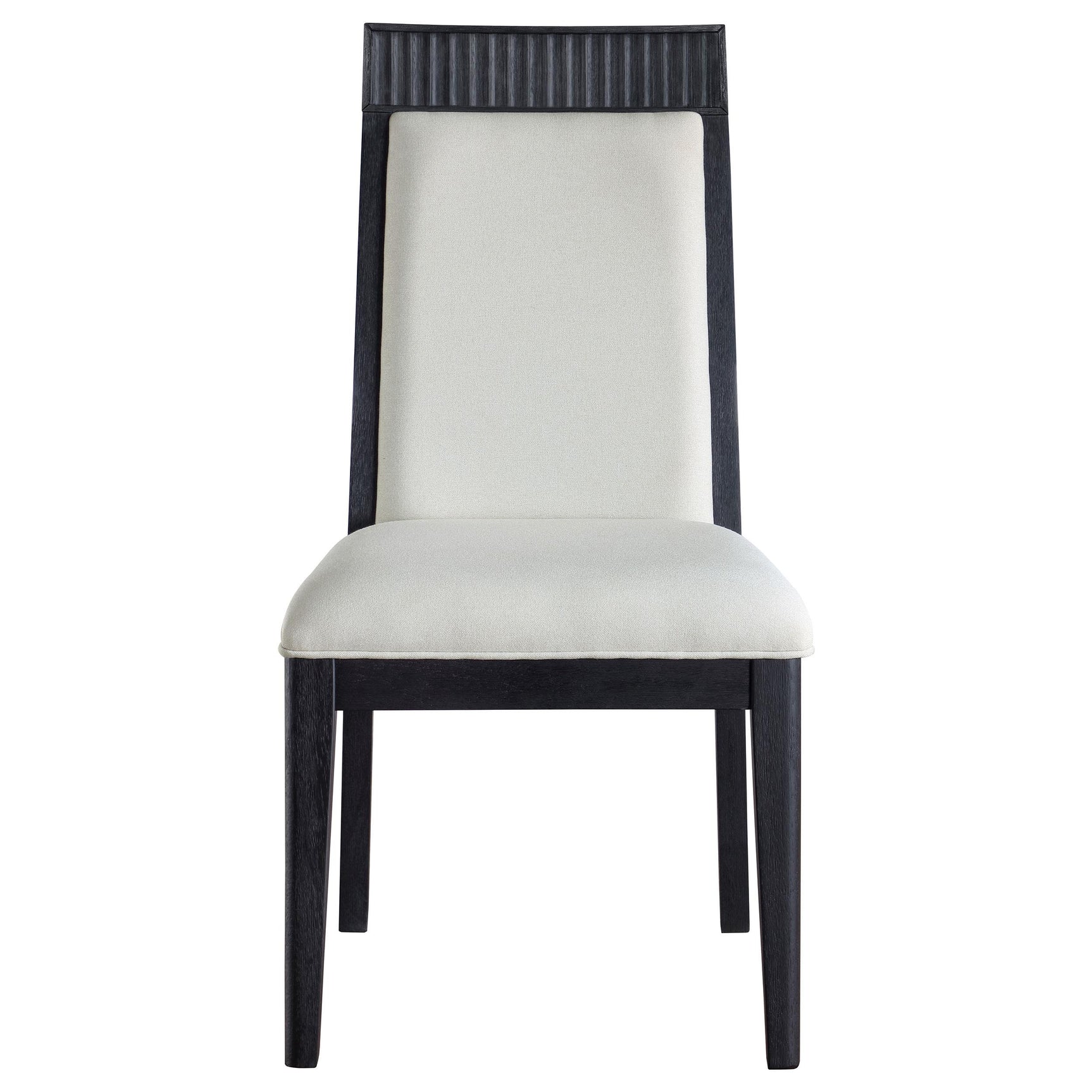 Close-up of ivory upholstered seat and backrest