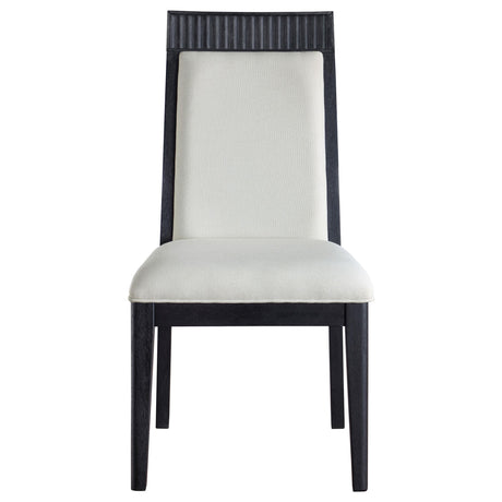 Close-up of ivory upholstered seat and backrest