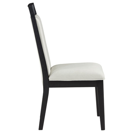 Back of chair highlighting fabric upholstery