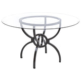 Close-up of the gunmetal metal frame on Aviano dining set