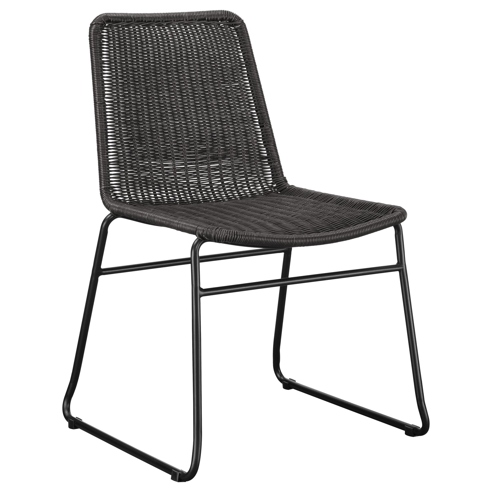 Front view of Aviano Gunmetal round glass top dining table and chairs