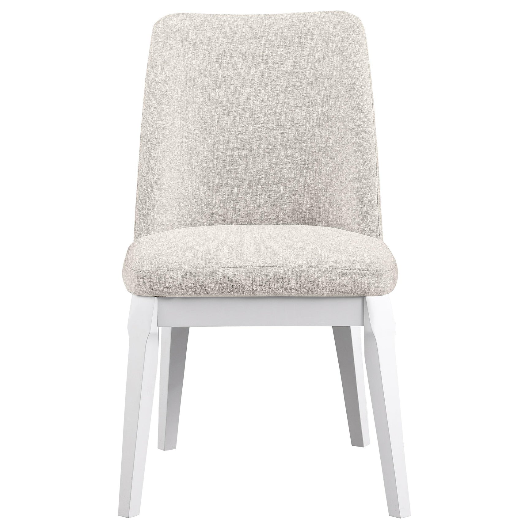 Close-up of beige fabric upholstery on Carissa chair