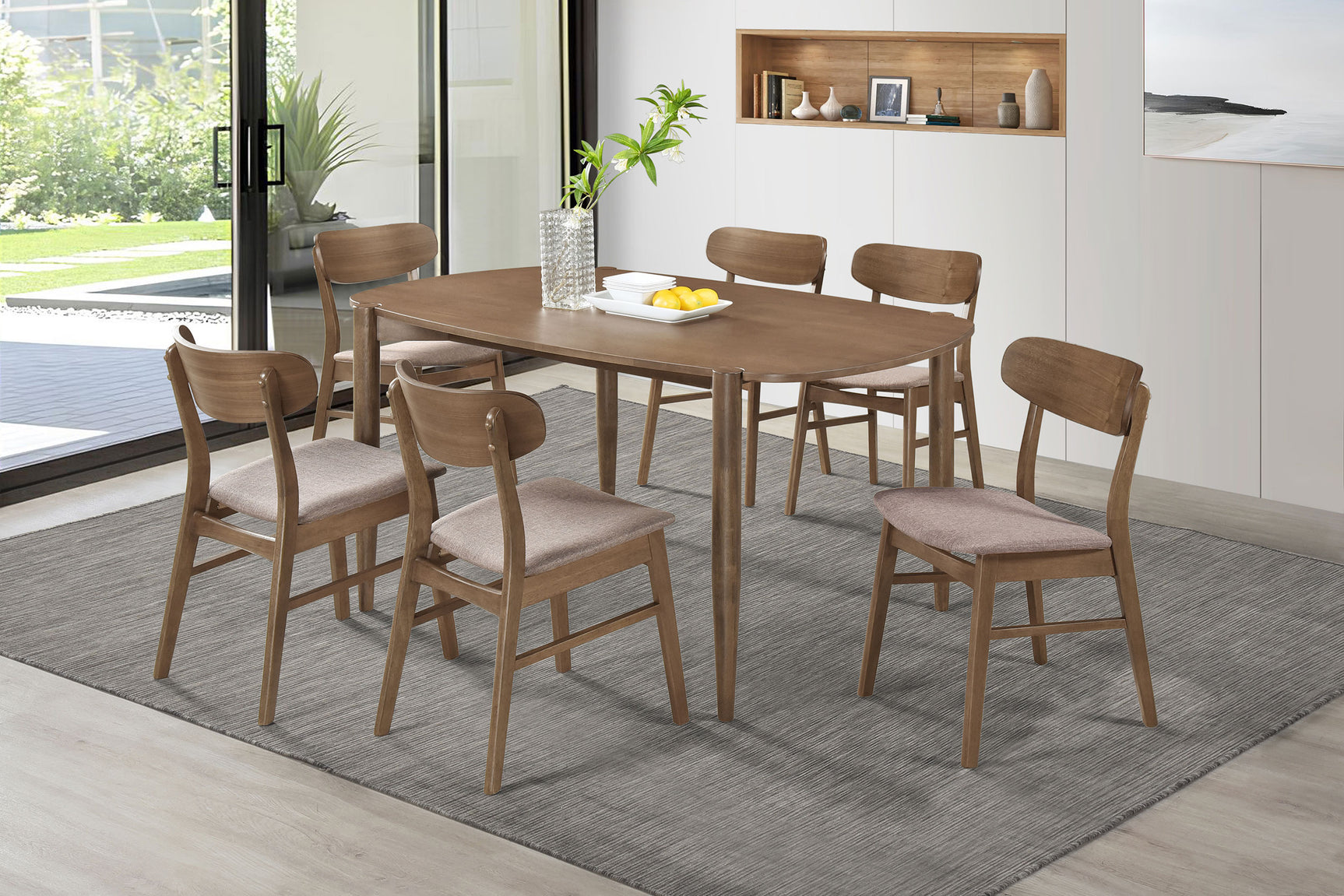 Room view of Dortch Walnut oval solid wood dining room set