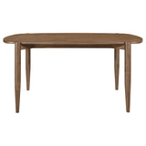 Room angle showing walnut finish and chairs