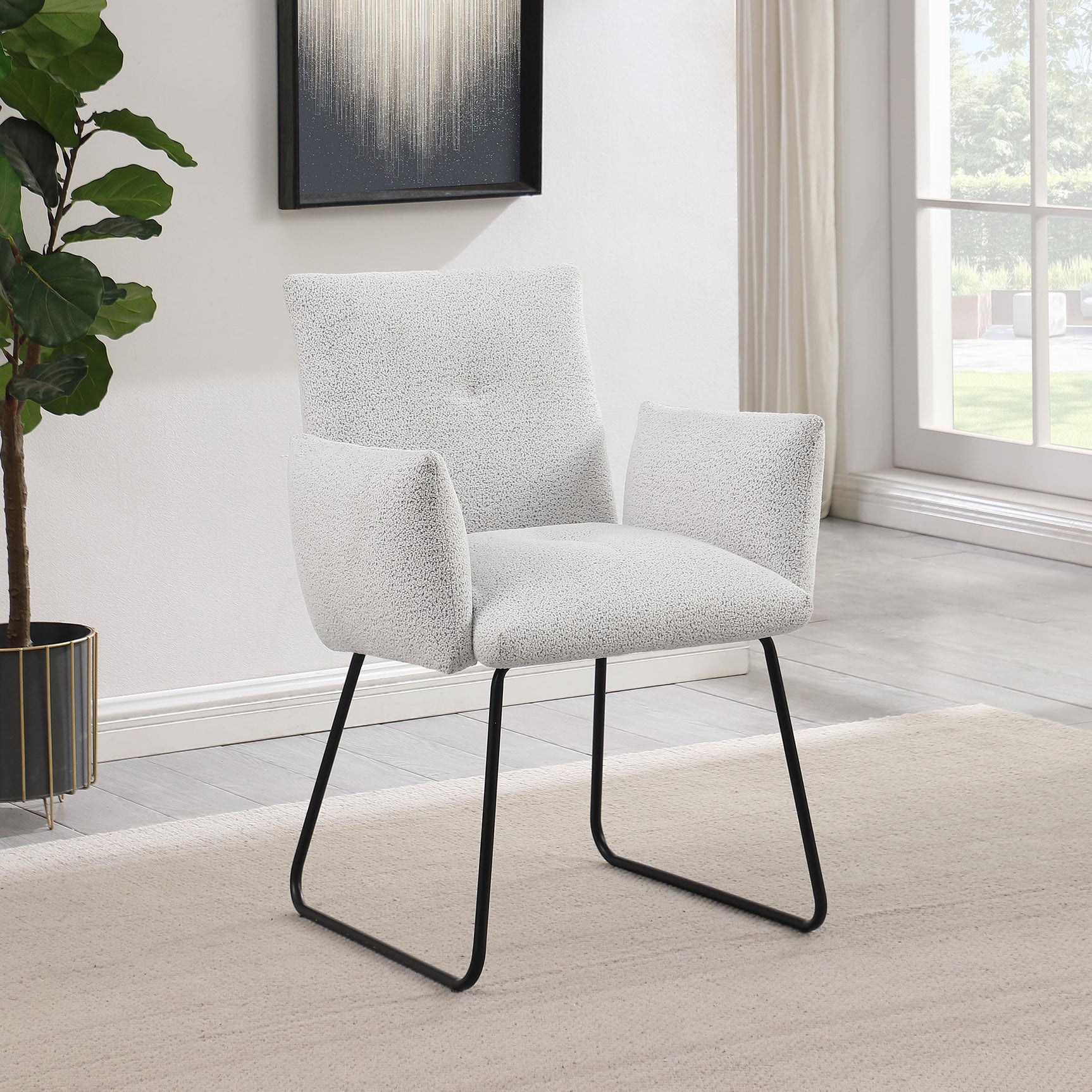 Ackland light grey upholstered dining side chair side profile