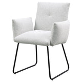 Ackland upholstered dining side chair plastic glide detail
