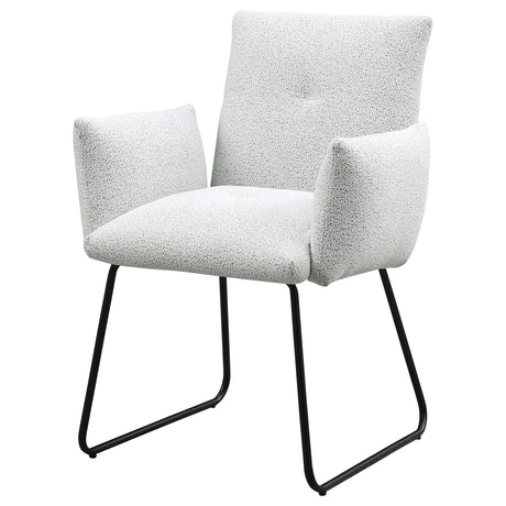 Ackland upholstered dining side chair plastic glide detail
