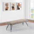 Dodson taupe fabric dining bench showing side profile