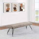 Dodson taupe fabric dining bench showing side profile