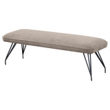 View of Dodson bench hairpin legs and floor glides