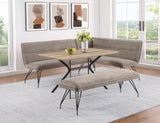 Dodson bench highlighting fabric texture and leg design