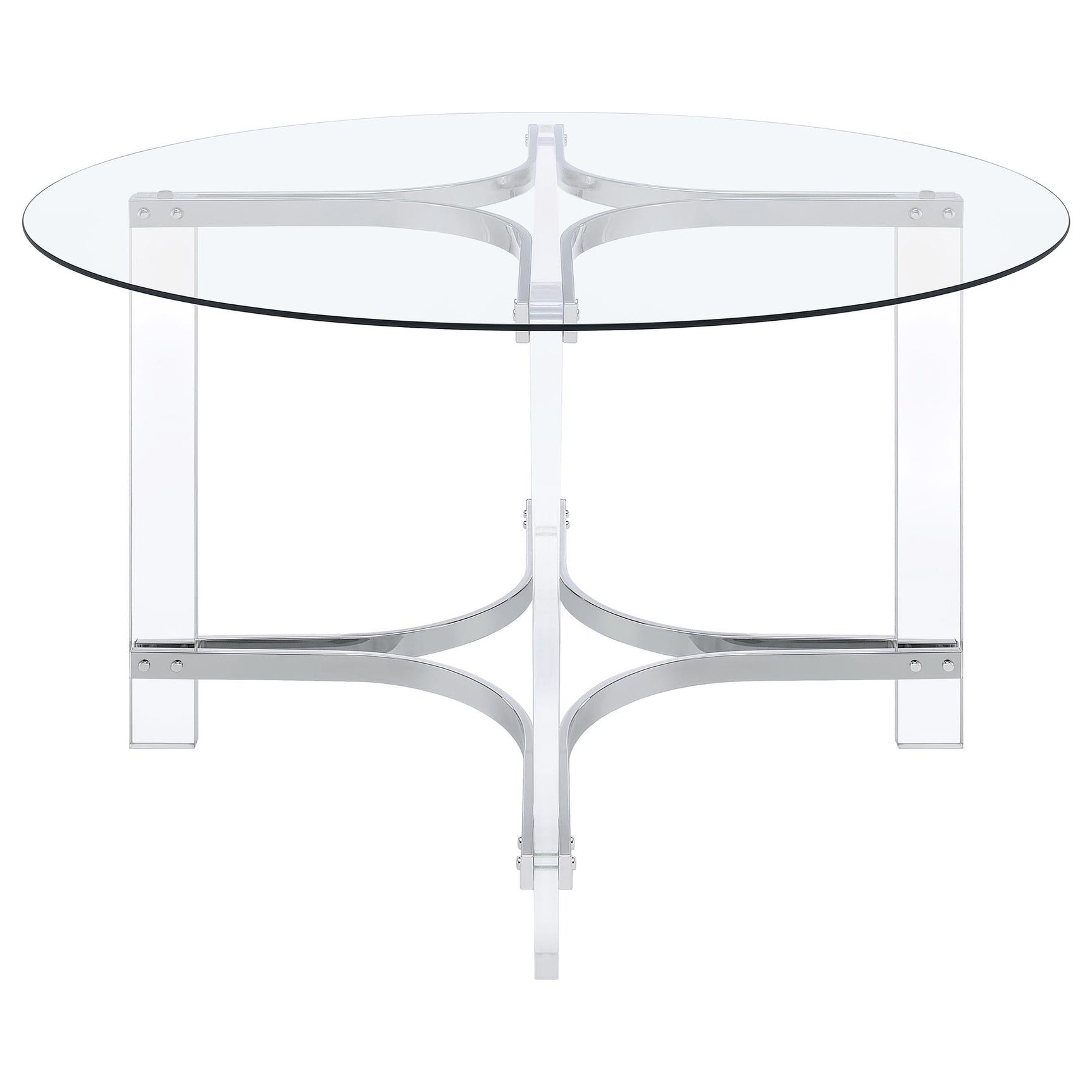 Main view of acrylic side chairs with chrome frame dining table