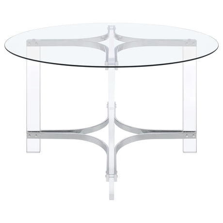 Main view of acrylic side chairs with chrome frame dining table