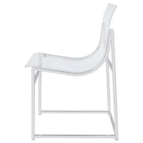 Close-up of acrylic chair legs and seat in Keeling Dining Set