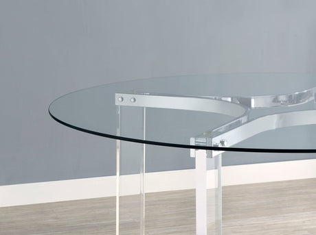 Keeling Chrome Round Glass Top Dining Set with 4 acrylic chairs