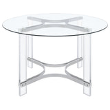 Close-up of chrome metal base and acrylic accents