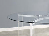 Modern round dining table setting with two chairs