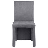 Close-up of grey velvet upholstery on Tordera chair