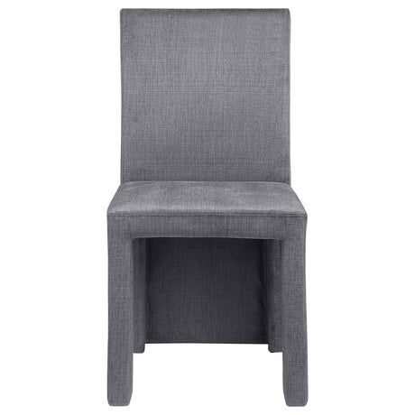 Close-up of grey velvet upholstery on Tordera chair