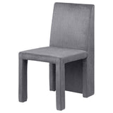 Square post metal legs supporting Tordera dining chair