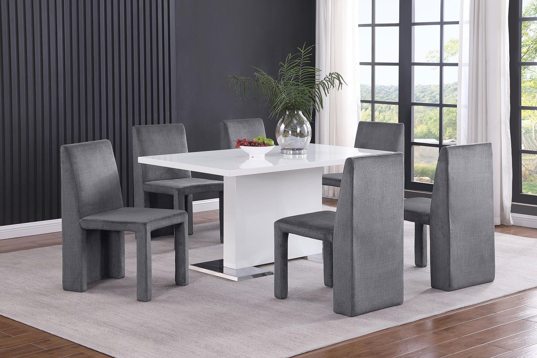 Tordera grey velvet upholstered dining side chair front view