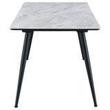 Side view of Dennison Grey dining chairs around table