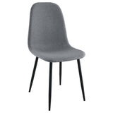 Close-up of chair upholstery and grey finish
