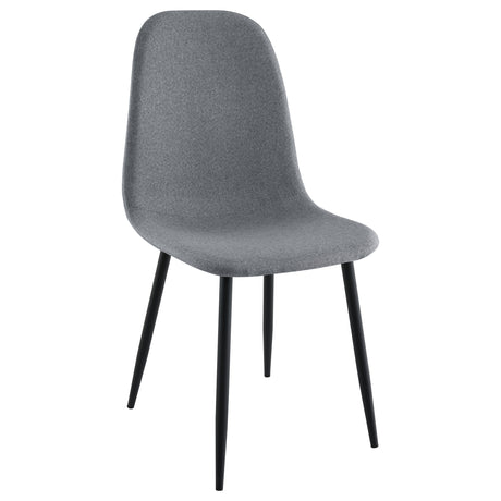 Close-up of chair upholstery and grey finish