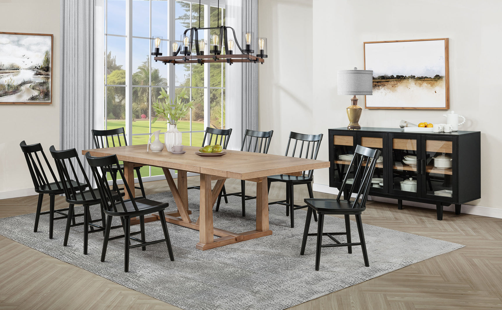 Room view of Middleton Natural Brown Black Extension Leaf Dining Room Set dining room furniture