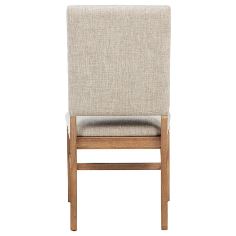 Middleton beige upholstered dining side chair showing front angle
