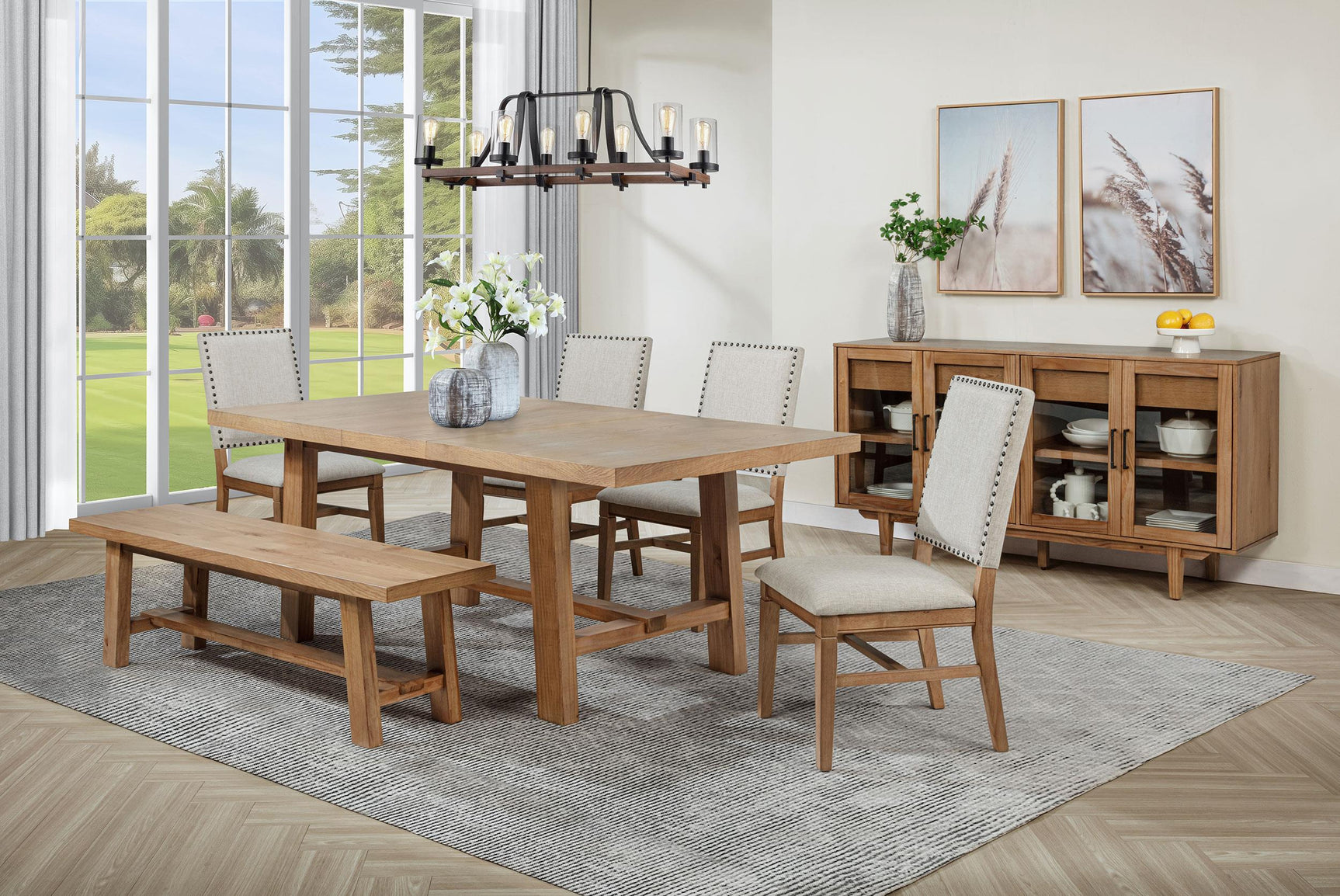 Middleton bench positioned in modern dining setting