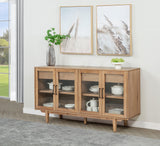 Side view of Middleton natural wood sideboard showing tapered legs