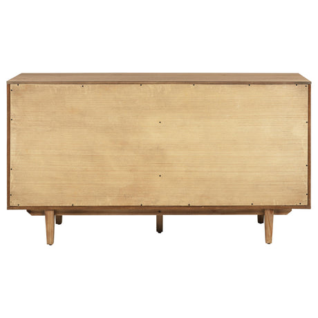 Middleton natural wood 4-door sideboard with dual drawers, front view