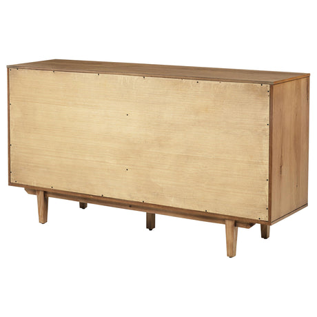 Middleton natural wood 4-door sideboard with dual drawers, front view