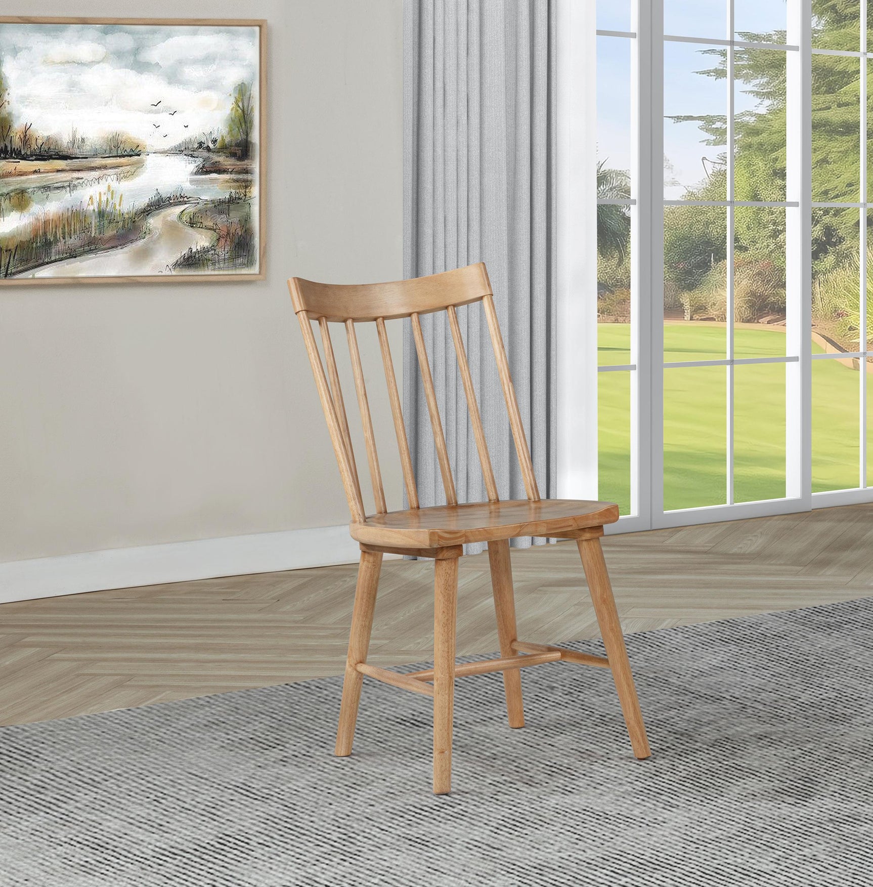 Middleton brown dining side chair side view showing spindle back