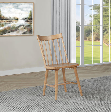 Middleton brown dining side chair side view showing spindle back