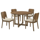 room view of Crestmore Walnut 46-inch round wood dining room set with chairs
