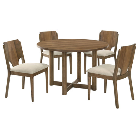 room view of Crestmore Walnut 46-inch round wood dining room set with chairs