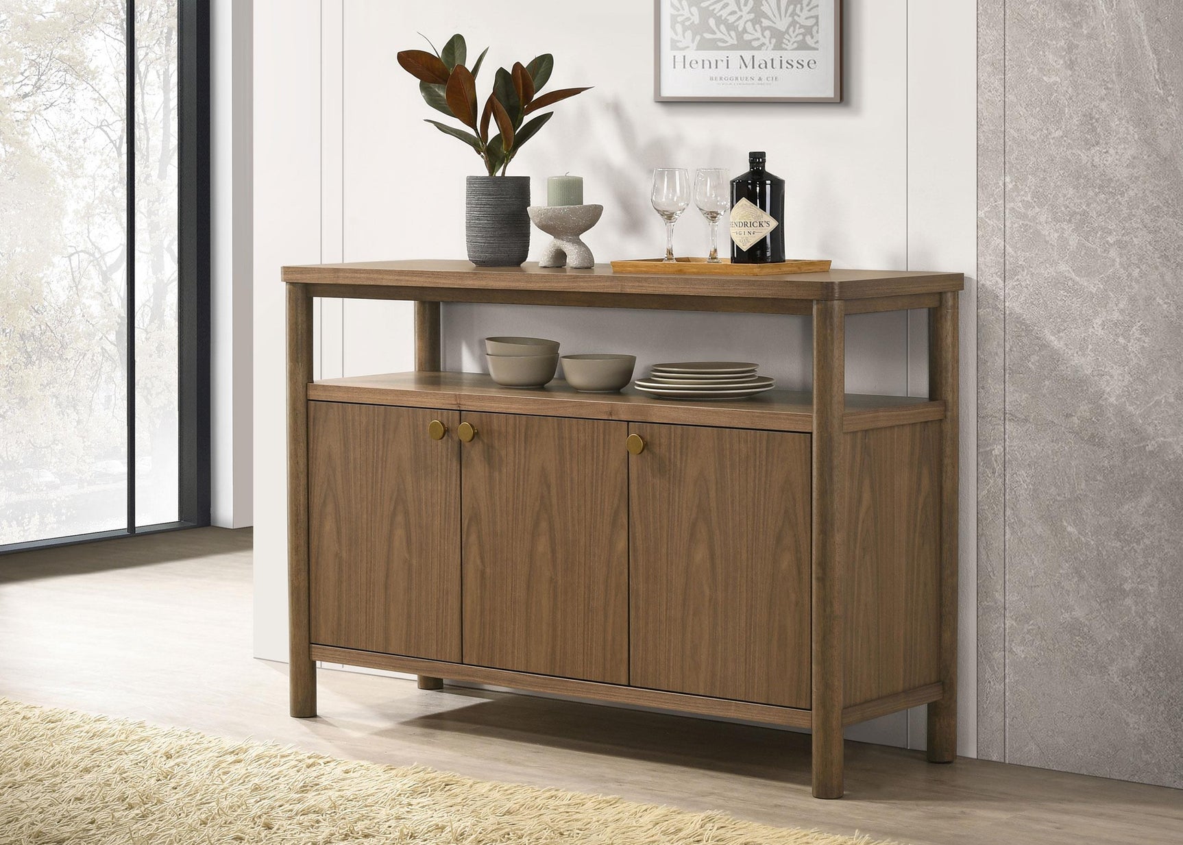 Biltmore sideboard open doors showing compartments